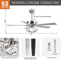 Parrot Uncle 52 Inch Contemporary Chrome Ceiling Fan with Integrated LED Lights and Remote Control
