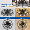 26 Inch Farmhouse Caged Ceiling Fan with Light, Remote & APP Control Quiet DC Motor E26 Bulbs Included Black