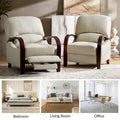 Set of 2 Alex Mid Century Modern Genuine Leather Manual Recliners with Curved Wooden Arms