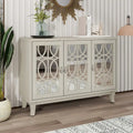Mirrored Buffet Cabinet with Glass Doors and Silver Handles 3 Door Sideboard for Living Room, Hallway, and Dining Room