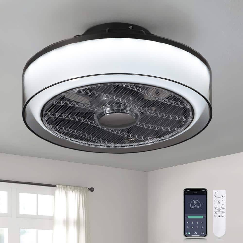 Antoine HD-FSD 68 16 in. Modern Dimmable Integrated LED Indoor Smoky Gray Smart Enclosed Ceiling Fan with Remote